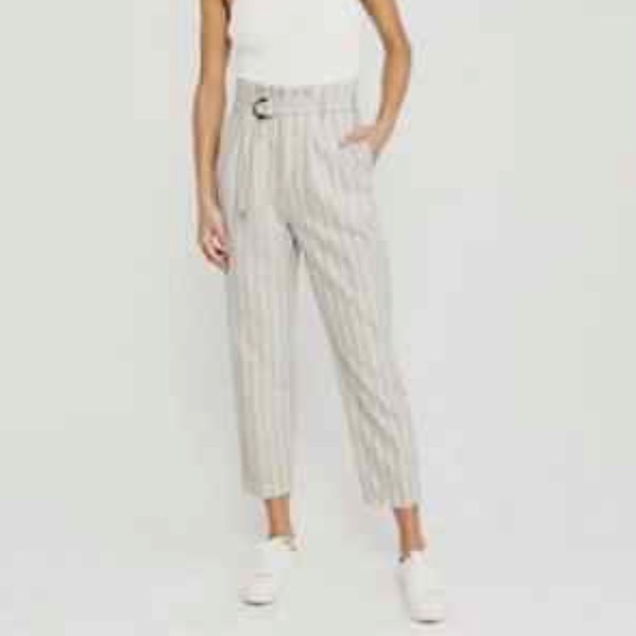 Abercrombie & Fitch Pants - Abercrombie and Fitch High Waisted Linen striped neutral trouser pants